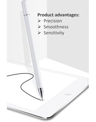 2-in-1 Stylus Pen for Samsung Galaxy Tab A11/A11+/A9+/A9/A8/A8 Plus/A7/A7 Lite, Stylus for iPad Pro/iPhone/Fire/Surface Tables All Touch Devices (White) - color: White