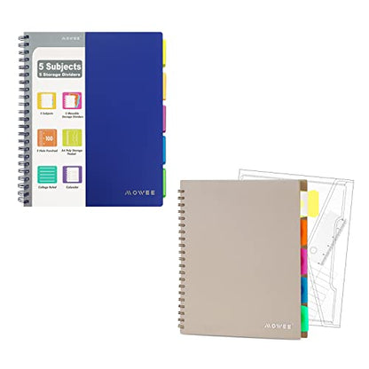 Product Image 5 Subject Notebook - Spiral Notebook, Brown and Blue College Ruled Notebook With Dividers Pocket, Tabs, 11" Ruler, 200 Pages