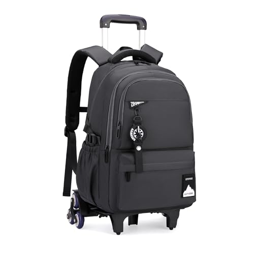 Bansusu Kids Rolling Backpack for Boys School, Classic School Bag Roller Boys Backpack with 6 Wheels, Dark-grey - color: 6 Wheels-dark-grey, style: 6 Wheels