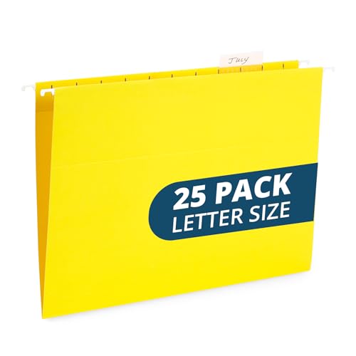 Hanging File Folders, Letter Size, Reinforced, Yellow, 25 Pack | 25 Reinforced Hanging Folders, Designed for Home and Office Color Coded File Organization - color: Yellow