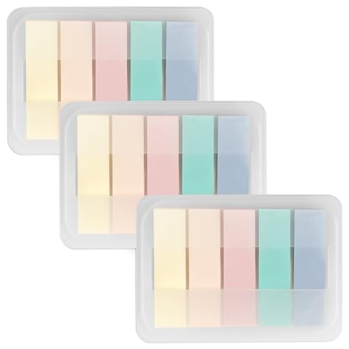 Essex Wares - 300 Pieces - Transparent Sticky Notes Tabs with Case - 5 Muted Colors - 3 Cases - 1.8" x 0.4" - 60 Pieces Each Color - Pop Up Index Tabs - Book Flags for Annotating - Book Sticky Tab - color: Muted Colors