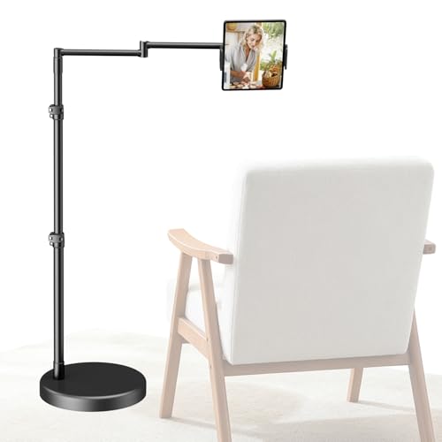 elitehood Heavy Duty Aluminum iPad Stand for Bed with Long Swivel Arm, Floor Tablet Holder for Bed Recliner Sofa, Adjustable iPad Floor Stand Holder, Fits Tablet, Kindle, iPhone and 4.7-13in Devices