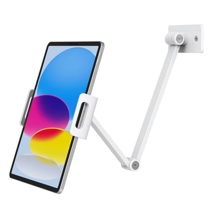 BEWISER Adjustable Tablet Wall Mount Holder, Swivel 360 Rotating, Compatible with 4.7-12.9 inch Devices, High-Grade Aluminium Alloy, White - color: White