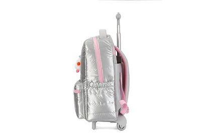 Rolling Backpack, 17 inch Water Resistant Wheeled Laptop Backpack, Overnight College Computer Bag Trolley Suitcase for Men Women Adults to Travel(BEAUTIFUL SILVER) - color: Beautiful Silver