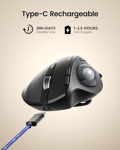 ProtoArc Wireless Trackball, EM01 NL Ergonomic Bluetooth Rollerball Thumb Mouse, Rechargeable Computer Laptop Mouse, Adjustable Angle & 3 Device Connection for PC, Mac, Windows - Gray Ball - color: Gray Ball