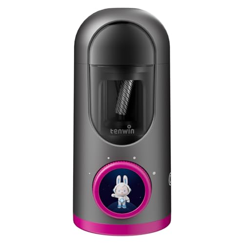 tenwin Electric Pencil Sharpener with Interaction Screen, Auto in & Out for 7-12mm Pencils, 4 Sharpening Settings, Rechargeable & Cordless, Hands Free Sharpener for Jumbo/Colored Pencils (Gray&Pink) - color: Gray&pink