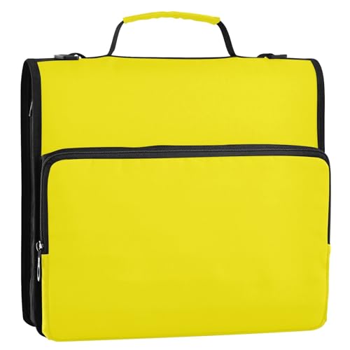 Neon Yellow 3 Ring Zipper Binder with Shoulder Strap & Handle 3 Inch D-Ring with Expanding File Folder, Pencil Pouch & Multiple Pocket, Binder Organizer for School Office - color: Neon Yellow