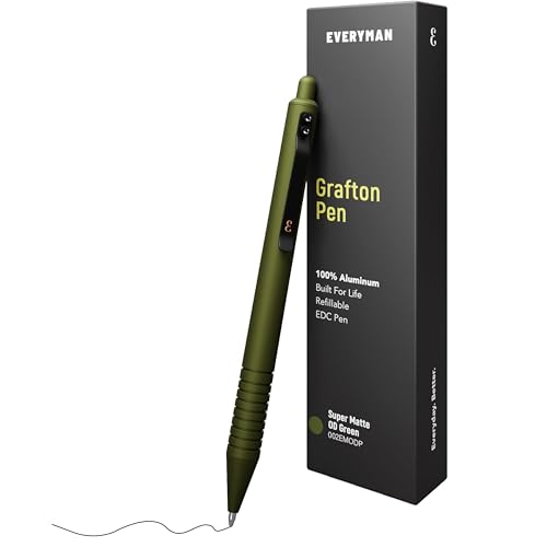Everyman OD Green Grafton Super Matte Full Click Refillable Gel Pen | Durable EDC Writing Tool with Deep Grip | Smooth 0.7mm Ink Flow for Daily Use, Notes, Journaling, and Office Essentials - color: OD Green, style: Full Click
