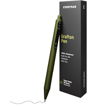 Everyman OD Green Grafton Super Matte Full Click Refillable Gel Pen | Durable EDC Writing Tool with Deep Grip | Smooth 0.7mm Ink Flow for Daily Use, Notes, Journaling, and Office Essentials - color: OD Green, style: Full Click