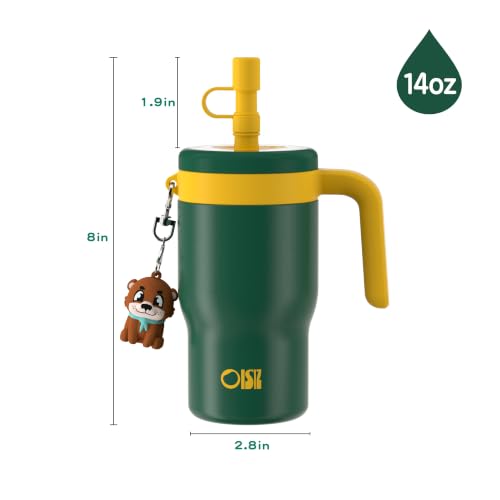 OISIZ 14oz Kids Tumbler with Straw Lid & Handle,Kids Cup with Animal Accessory for School,Kids Water Bottles with Dust-proof Cover,Leakproof Water Bottles,316 Stainless Steel,Keep Cold 24 Hours-green - color: Forest Green