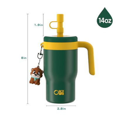 OISIZ 14oz Kids Tumbler with Straw Lid & Handle,Kids Cup with Animal Accessory for School,Kids Water Bottles with Dust-proof Cover,Leakproof Water Bottles,316 Stainless Steel,Keep Cold 24 Hours-green - color: Forest Green