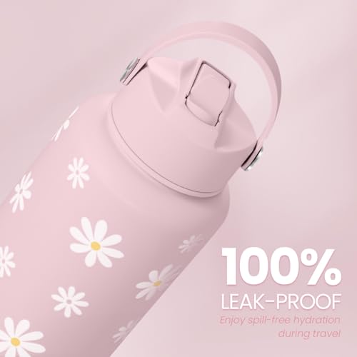 SANDJEST Daisy Water Bottle Stainless Steel 32oz Insulated with Lid, Flower Water Bottles Gifts for Women Girls Friends Teens Birthday Christmas - color: Daisy