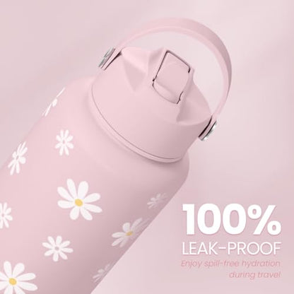 SANDJEST Daisy Water Bottle Stainless Steel 32oz Insulated with Lid, Flower Water Bottles Gifts for Women Girls Friends Teens Birthday Christmas - color: Daisy