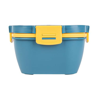 Restaurantware-Bento Tek 57.5 Ounce Bento Box, 1 Reusable Lunch Container - With Fork And Knife, Does Not Contain BPA, Blue And Yellow Plastic Reusable Lunch Box, Microwavable, Dishwashable - size: 1 Count, style: 58 oz - Blue