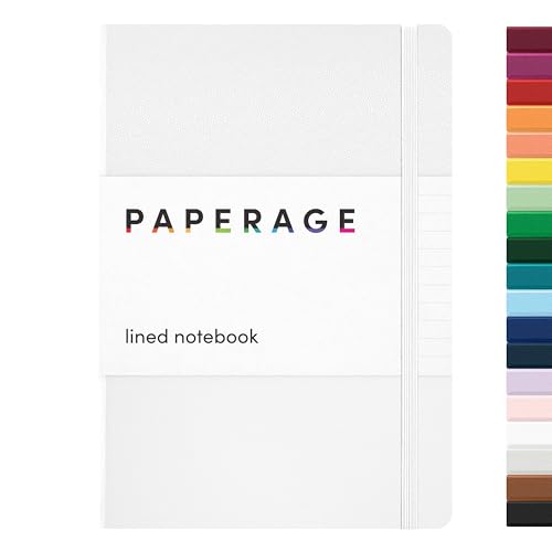 PAPERAGE Lined Journal Notebook, (White), 160 Pages, Medium 5.6 in x 8 in - 100 GSM Thick Paper – Hardcover Journaling Notebook for Work, School & Note Taking - color: White, style: A. Lined