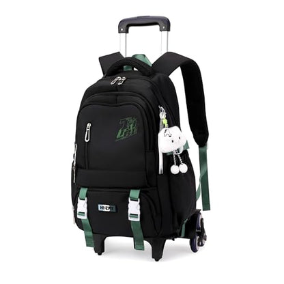 Black Rolling Backpack for Girls Boys Elementary Middle School Bags, Kids Wheeled Boys Girls Backpack with 6 Wheels, Black - color: 6 Wheels-01-black, style: 6 Wheels