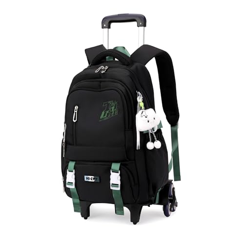 Black Rolling Backpack for Girls Boys Elementary Middle School Bags, Kids Wheeled Boys Girls Backpack with 6 Wheels, Black - color: 6 Wheels-01-black, style: 6 Wheels