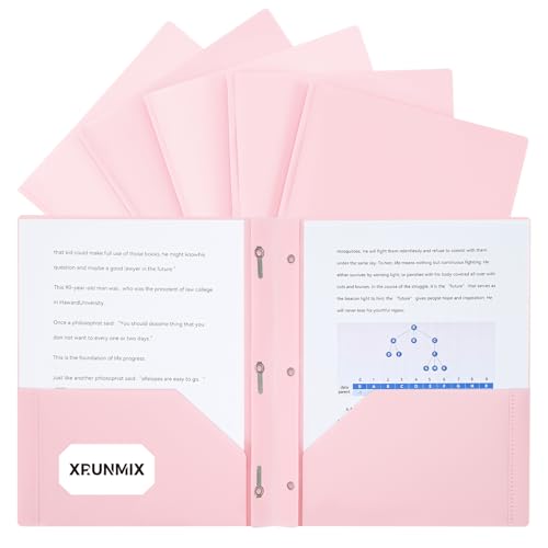 Two-Pocket-Folders with 3 Prongs, Letter Size Plastic Folders with Pockets and Prongs, Poly Plastic Folders for Office & School. 6 Pastel Colors (Pink - 6 Packs) - color: Pink - 6 Packs