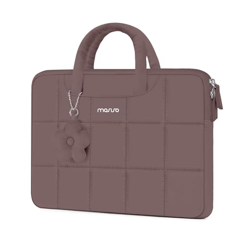 MOSISO Laptop Case 13.3 inch,13-13.3 inch Puffy Laptop Sleeve Compatible with MacBook Neo 13/Air 13 13.6/Pro/Pro 14,HP Dell ASUS Lenovo,Rectangle Quilted Bag with Handle&Flower Pendant,Chocolate Brown - color: Chocolate Brown, size: 13.3 inch