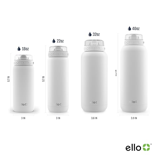 Ello Cooper 32oz Stainless Steel Water Bottle with Straw and Carry Handle, Double Walled and Vacuum Insulated Metal, Leak Proof Locking Lid with Soft Silicone Spout, Reusable, BPA Free, White - color: White, size: 32 Ounces