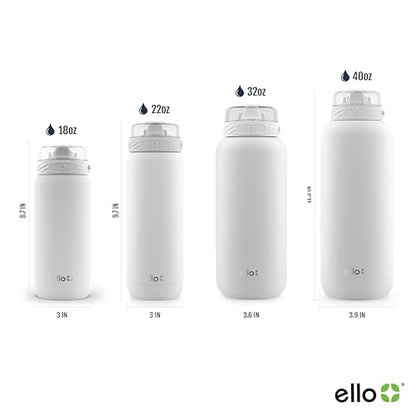 Ello Cooper 22oz Stainless Steel Water Bottle with Straw and Carry Handle, Double Walled and Vacuum Insulated Metal, Leak Proof Locking Lid with Soft Silicone Spout, Reusable, BPA Free, White - color: White, size: 22 Ounces