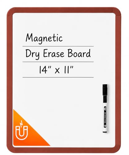 Mr. Pen- Dry Erase Board, 14” x 11” with a Black Dry Erase Marker | Chocolate Brown Frame, Small Mini White Board for Students, Fridge, Wall, Locker, Includes Double Sided Tapes - color: Chocolate Brown