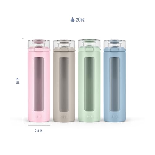 Ello Syndicate 20oz Reusable Glass Water Bottle with One-Touch Leak Proof Flip Lid, Protective Non-Slip Silicone Sleeve, Carry Loop for Coffee, Tea and Water, BPA-free, Dishwasher Safe, Sand - color: Sand