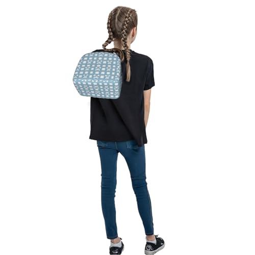 Lunch Bag Blue Check Bows Insulated Lunch Box Reusable Cooler Tote for Adults Student Girl Boy Work Office School Picnic Over 3 Years Old - color: B0368
