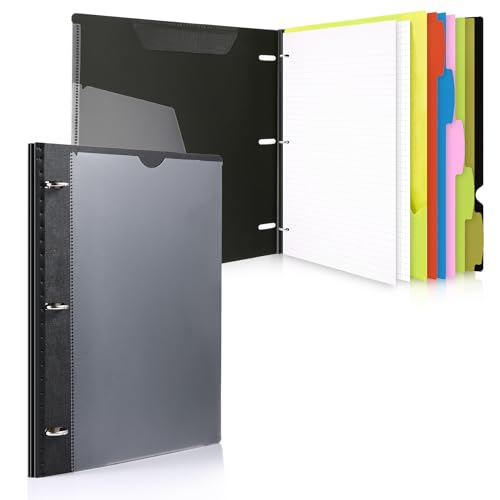 WOT I 1-Pack Telescoping 3 Ring Binder Notebook - Customizable Cover, 5 Dividers & Pocket Folder in One Slim Organizer (60 Sheets Included), Black - color: Black, size: 1 Pack