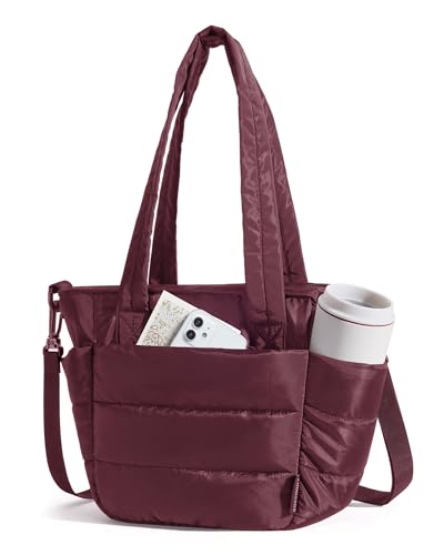 BAGSMART Lunch Bag Women Small Insulated Tote with Lunch Compartment Quilted Lightweight Puffy Tote Bag for Work, Travel, Outdoor, Cherry Red - color: Cherry Red