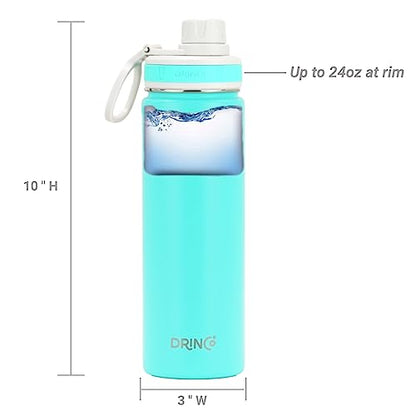 DRINCO Stainless Steel Water Bottle Spout Lid Vacuum Insulated Double Wall Water Bottle Wide Mouth (40oz 32oz 22oz 18oz 14oz) Leak Proof Keep Cold Sport Camping Hiking (22 oz, 22oz Teal) - color: 22oz Teal, size: 22 Ounces