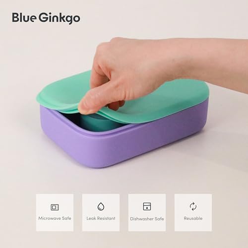 BLUE GINKGO Bento-Style Silicone Lunch Box Set, Purple, Made in Korea | Leak-Resistant. Microwave Safe. Dishwasher Safe. - color: Purple