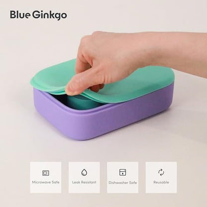 BLUE GINKGO Bento-Style Silicone Lunch Box Set, Purple, Made in Korea | Leak-Resistant. Microwave Safe. Dishwasher Safe. - color: Purple