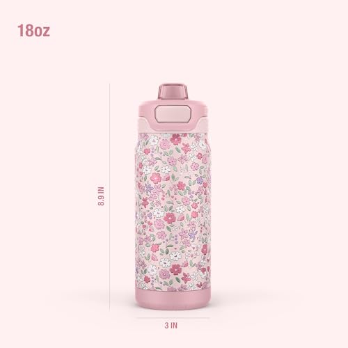 ZULU Powerfill Pro 18oz Kids Stainless Steel Water Bottle with Quick Fill Lid, Triple Wall Vacuum Insulated, Leak Proof Locking Lid, Sip & Chug, Reusable, BPA Free, Dishwasher Safe, Flower Crown - color: Flower Crown