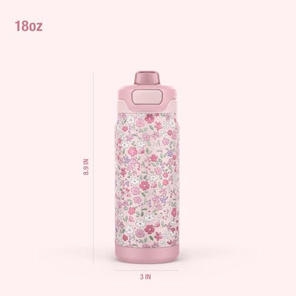 ZULU Powerfill Pro 18oz Kids Stainless Steel Water Bottle with Quick Fill Lid, Triple Wall Vacuum Insulated, Leak Proof Locking Lid, Sip & Chug, Reusable, BPA Free, Dishwasher Safe, Flower Crown - color: Flower Crown