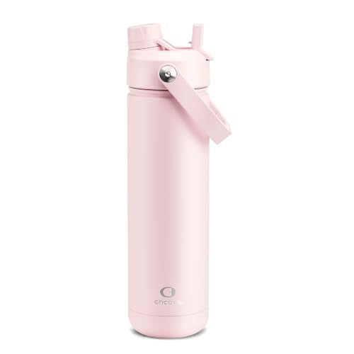 ENCOOL Insulated Water Bottle with Straw Stainless Steel Water Bottle, Leak-Proof, BPA-Free, Double Wall Vacuum Keeps Cold for 24 Hours for Sports, Travel, School (26 oz, Cotton Candy) - color: Cotton Candy, size: 26 Ounces