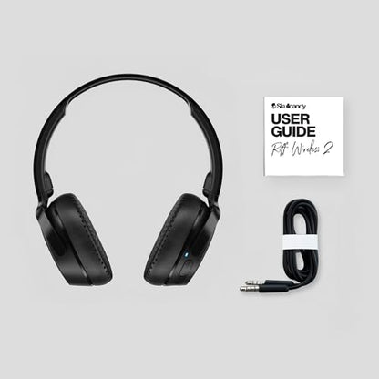 Skullcandy Riff Wireless 2 On-Ear Bluetooth Headphones, Up to 34 Hrs Battery, Foldable Lightweight Design, Convenient for Travel with Included 3.5mm AUX Cable, Microphone for iPhone Android - Black - color: True Black, style: Riff Wireless 2