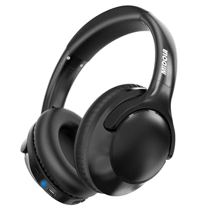 MIDOLA Bluetooth Headphones Over Ear, 68H Playtime Wireless Headphones with Microphone, 6 EQ Modes, HiFi Stereo Deep Bass, Foldable Lightweight Headset for Home Office, Cellphone, PC, Black - color: Black