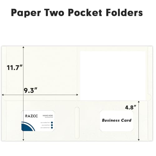 Two Pocket Folders, RAZCC 30 Pack File Folders with Pockets Fit Letter Size Paper, Thick Paper File Folder for School Office Business Home (White) - color: White