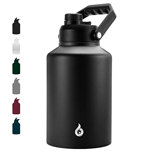 BJPKPK One Gallon(128 oz) Insulated Water Bottle, Dishwasher Safe Stainless Steel Jug, BPA Free Jug with Ergonomic Handle & Anti-slip Bottom, Large Water Bottle, Black - color: Black, style: 128oz