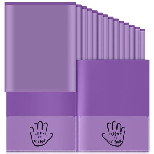 Henoyso 24 Pcs School to Home Folder with Pocket Plastic Heavy Duty Clipboard Folder with Clear Front Pocket Homework Take Home Folders for School Students Parent Teacher Communication(Purple) - color: Purple