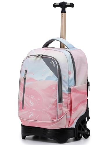 NEW TILAMI 18-Inch 6-Wheel Rolling Backpack for Kids, Pink Sunset | Lightweight Rolling Stair-Climbing Top Carry Handle Padded Shoulder Straps For School Family Travel - color: Pink Sunset