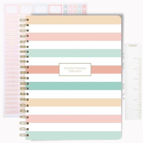 Teacher Planner 2026-2027, Horizontal Lesson Plan Book for Teachers | Pastel Striped, 8.5" x 11" | Weekly & Monthly Academic Year Lesson Planner, July 2026-June 2027 | Stickers & Bookmark - color: Pastel Stripes