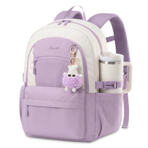 LOVEVOOK School Backpack for Teen Girls & Women 35L Large Laptop Backpack | Cute Plush Charm, Fits 40oz Tumbler, Waterproof Student Bookbag for Girls 10-12, Middle & High School, College Travel Work - color: Purple, size: 15.6 inch