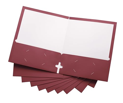 10 Pack Two Pocket Folders, Burgundy, Strong Thick Paper Folders, for Letter Size, by ACTIVITYya - color: Burgundy
