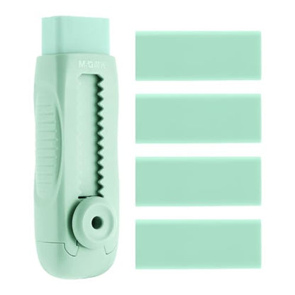 M&G 4+1 Pack Rubber Erasers Sliding Retractable Eraser, Soft Cute Erasers Push Pull Large Pencil Eraser with Plastic Sleeve 4 Refill Eraser for Students Kids, School Office Home Supplies (Green) - color: Green