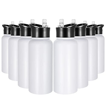 32 oz Insulated Water Bottle Bulk 8 Pack, Stainless Steel Sports Water Bottles with Straw Lid & Wide Mouth Lids, Double Walled Vacuum, Leak Proof, White - color: White, size: 32 Ounces-8