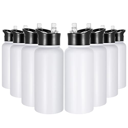 32 oz Insulated Water Bottle Bulk 8 Pack, Stainless Steel Sports Water Bottles with Straw Lid & Wide Mouth Lids, Double Walled Vacuum, Leak Proof, White - color: White, size: 32 Ounces-8