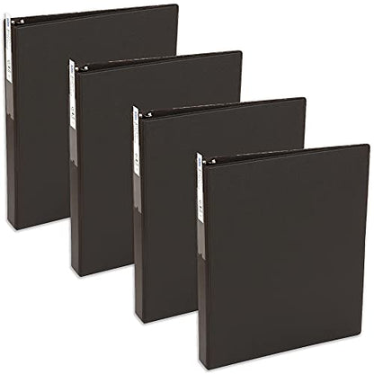 Avery Economy 3 Ring Binder, Label Holder, 1 Inch Round Rings, 4 Black Binders (04301) - style: 4 Pack