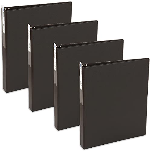 Avery Economy 3 Ring Binder, Label Holder, 1 Inch Round Rings, 4 Black Binders (04301) - style: 4 Pack